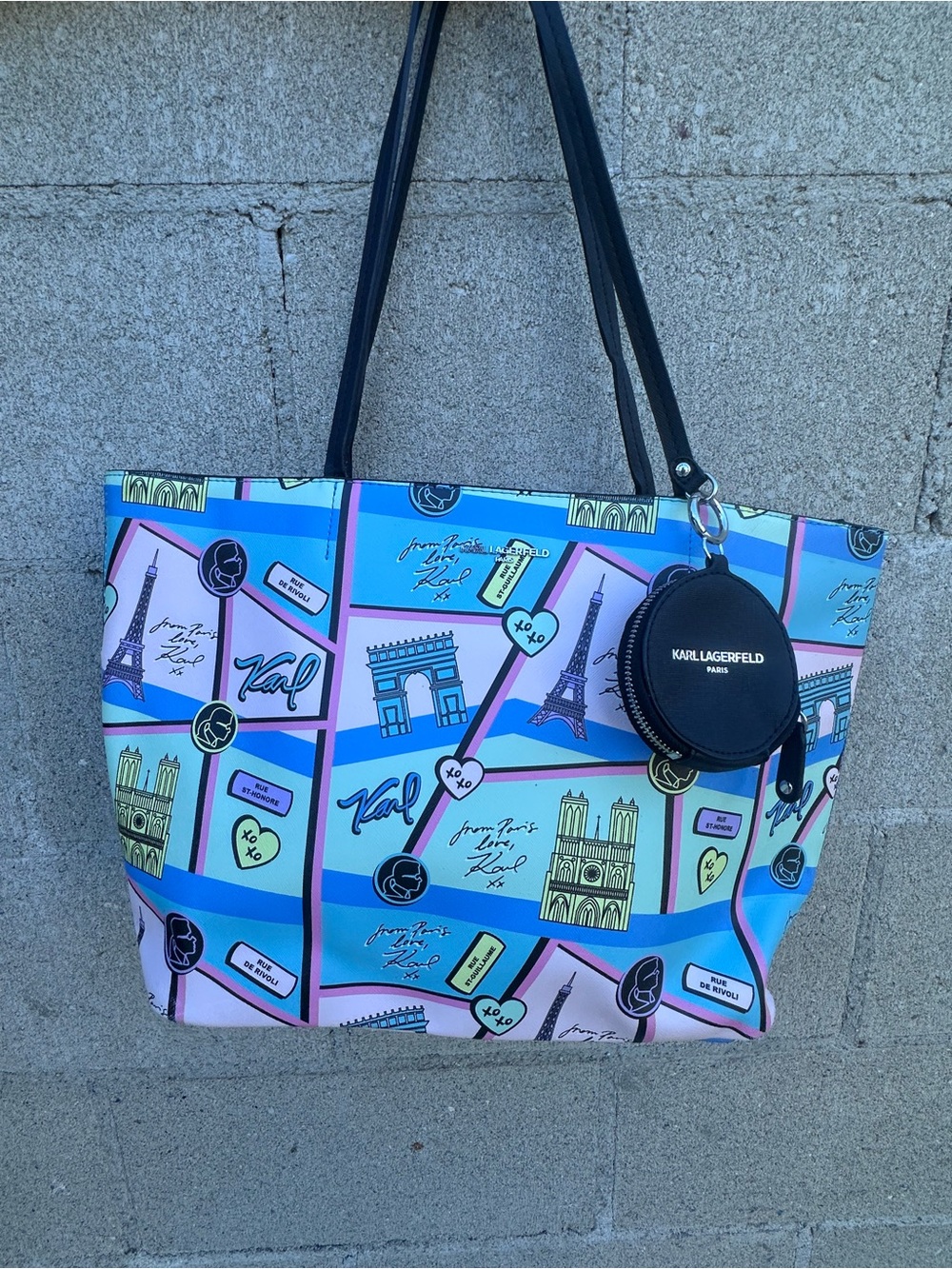 Karl Lagerfeld multicolor Paris Landmarks zip tote with coin charm pouch